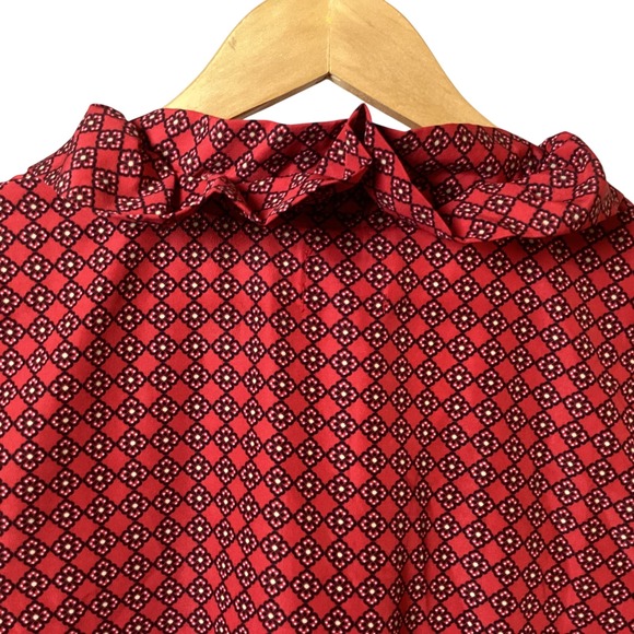 Mud Pie Red Print Ruffle Collar‎ Long Sleeve Tunic Top - Size M - Picture 4 of 8
